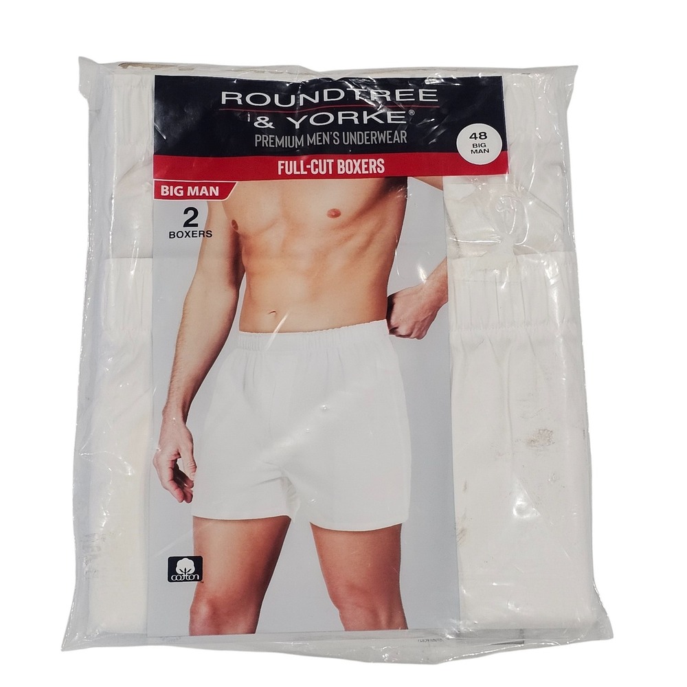 Roundtree & Yorke‎ Boxers 48 Big Man Full Cut 2 Pack White Combed Cotton